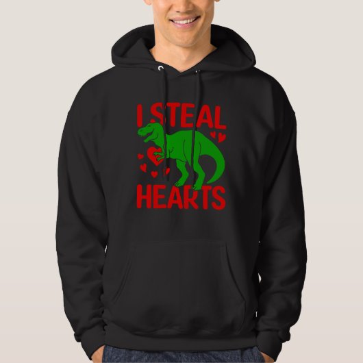 Green Dinosaur Valentijn I Steal Hearts Hoodie (Voorkant)