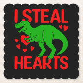 Green Dinosaur Valentijn I Steal Hearts Kartonnen Onderzetters (Voorkant)