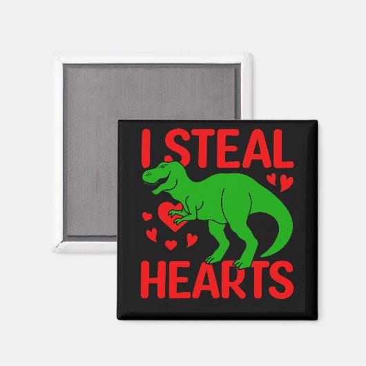 Green Dinosaur Valentijn I Steal Hearts Magneet (Voorkant / Achterkant)