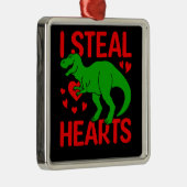 Green Dinosaur Valentijn I Steal Hearts Metalen Ornament (Rechts)