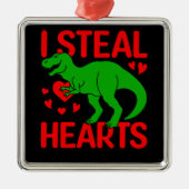 Green Dinosaur Valentijn I Steal Hearts Metalen Ornament (Voorkant)