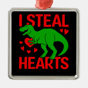 Green Dinosaur Valentijn I Steal Hearts Metalen Ornament