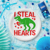 Green Dinosaur Valentijn I Steal Hearts Papieren Bordje (Feest)