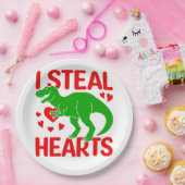 Green Dinosaur Valentijn I Steal Hearts Papieren Bordje (Feest)
