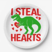 Green Dinosaur Valentijn I Steal Hearts Papieren Bordje (Voorkant)
