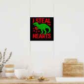 Green Dinosaur Valentijn I Steal Hearts Poster (Keuken)