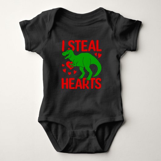 Green Dinosaur Valentijn I Steal Hearts Romper (Voorkant)
