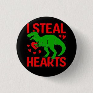 Green Dinosaur Valentijn I Steal Hearts Ronde Button 3,2 Cm