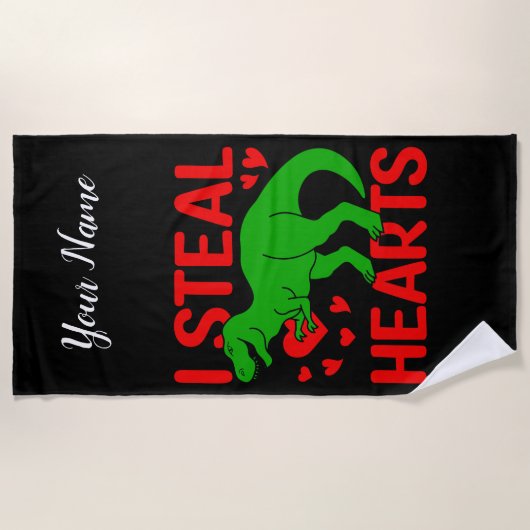 Green Dinosaur Valentijn I Steal Hearts Strandlaken (Voorkant)