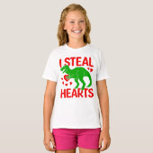 Green Dinosaur Valentijn I Steal Hearts T-shirt (Voorkant volledig)