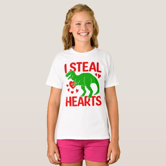 Green Dinosaur Valentijn I Steal Hearts T-shirt (Voorkant volledig)