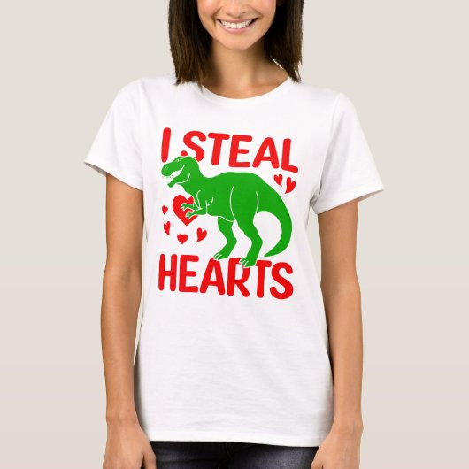 Green Dinosaur Valentijn I Steal Hearts T-shirt (Voorkant)