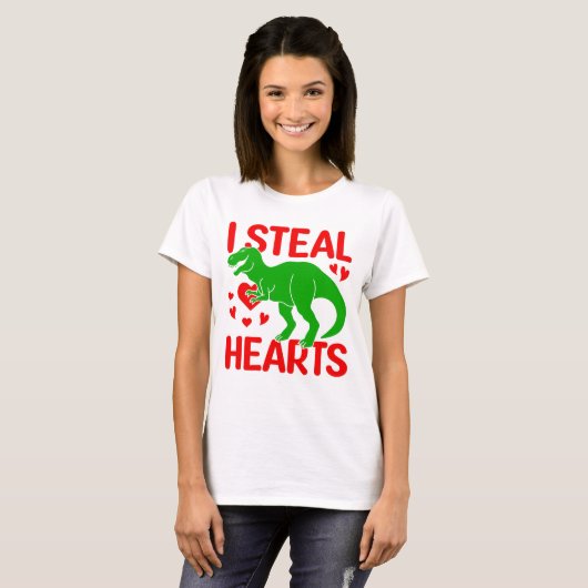 Green Dinosaur Valentijn I Steal Hearts T-shirt (Voorkant volledig)