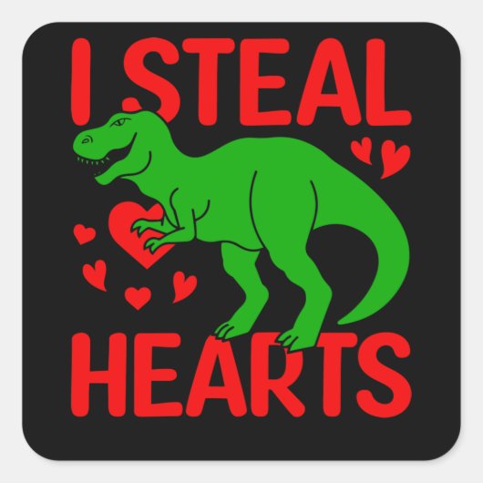 Green Dinosaur Valentijn I Steal Hearts Vierkante Sticker (Voorkant)