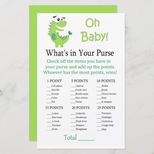 Green Dinosaur Wat zit er in je handtas? (Voorkant / Achterkant)