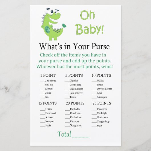 Green Dinosaur Wat zit er in je handtas? (Voorkant)