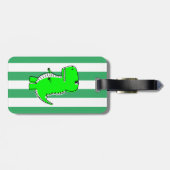 Green Dinosaur White Green Stripes Bagagelabel (Achterkant horizontaal)