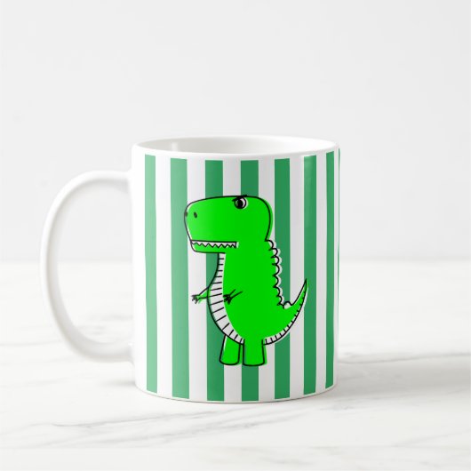 Green Dinosaur White Green Stripes Koffiemok (Links)