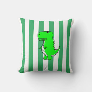 Green Dinosaur White Green Stripes Kussen