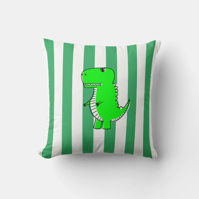 Green Dinosaur White Green Stripes Kussen (Voorkant)