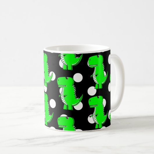 Green Dinosaur White Polka Dot Pattern Koffiemok (Voorkant rechts)