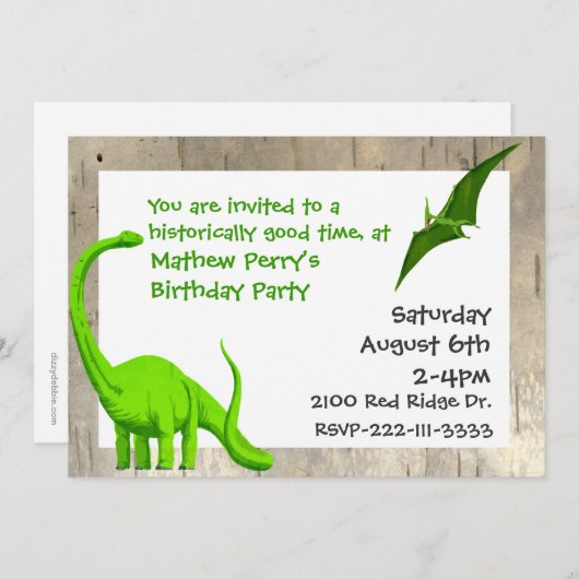 Green Dinosaurs Birthday Uitnodiging (Voorkant / Achterkant)