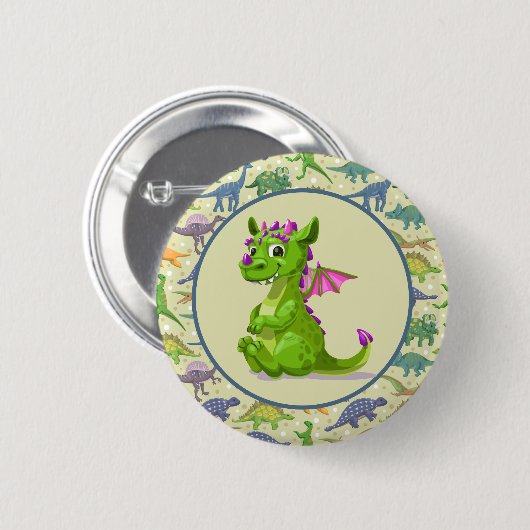 Green Dinosaurs Ronde Button 5,7 Cm (Voorkant /achterkant)