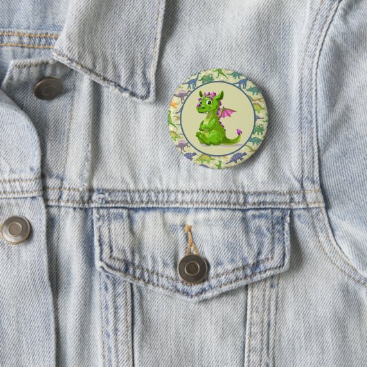 Green Dinosaurs Ronde Button 5,7 Cm (In situ)