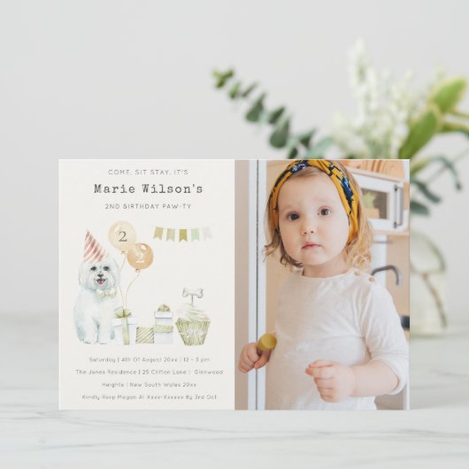 Green Dog Any Age Birthday Photo Party nodigt uit Bedankkaart (Staand voorkant)