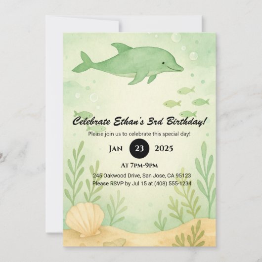 Green Dolphin & Undersea Garden Birthday Kaart (Voorkant)