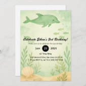 Green Dolphin & Undersea Garden Birthday Kaart (Voorkant / Achterkant)