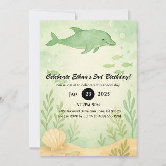 Green Dolphin & Undersea Garden Birthday  Kaart