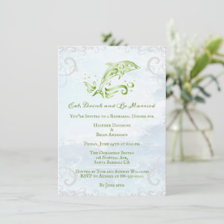 Green Dolphin Wedding Rehearsal Dinner Invitation Kaart