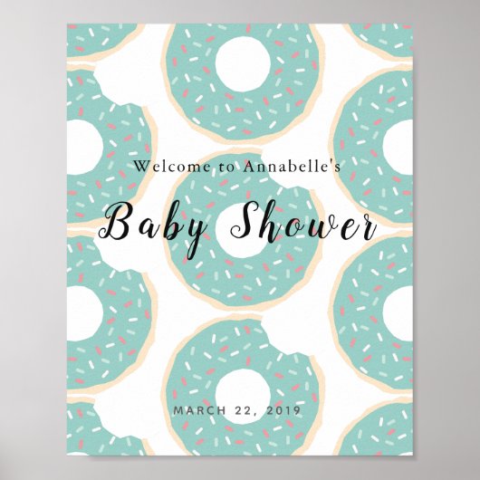 Green Donut Baby shower Welcome Sign Poster (Voorkant)