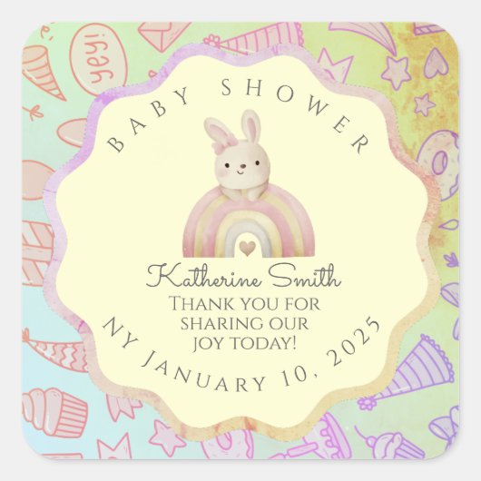 GREEN donuts pastel babyshower BUNNY cute Vierkante Sticker (Voorkant)
