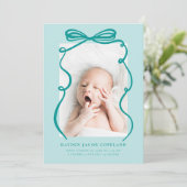 Green Doodle Bow Lijst Geboorteaankondiging Foto Aankondiging (Staand voorkant)