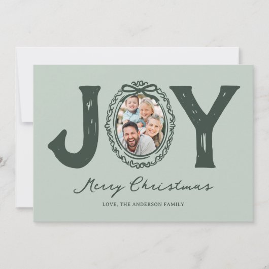 Green Doodle Joy Foto Kerstmis Feestdagenkaart (Voorkant)