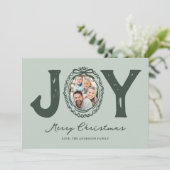 Green Doodle Joy Foto Kerstmis Feestdagenkaart (Staand voorkant)