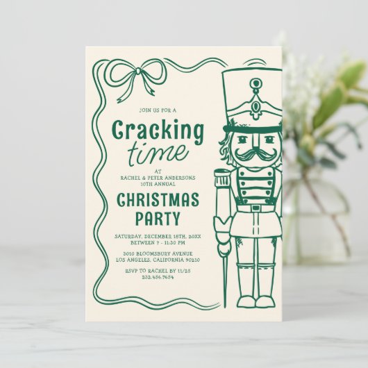 Green Doodle Nutcracker Christmas Holiday Party Kaart (Staand voorkant)