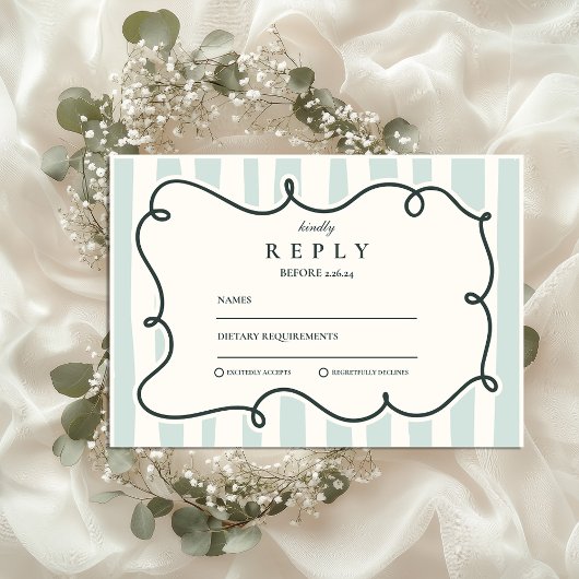 Green Doodle Wavy Lijst Wedding RSVP Kaartje