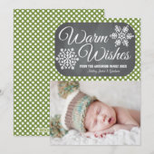 Green Dot Chalkboard Snowflake Holiday Fotokaart Feestdagenkaart (Voorkant / Achterkant)