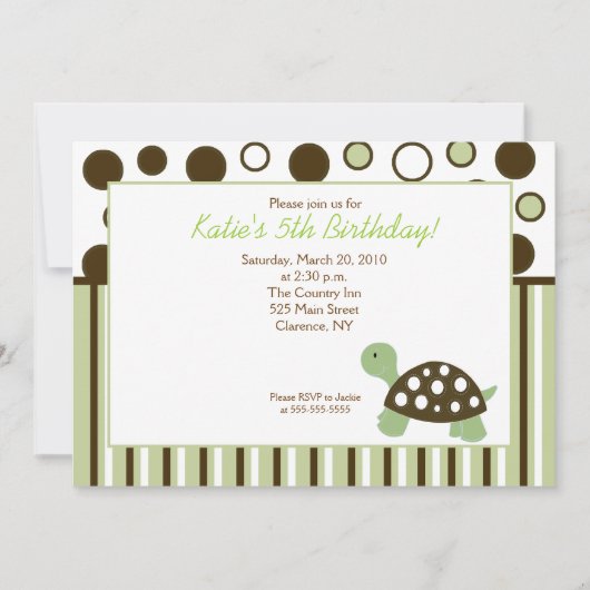Green Dot Turtle Modern 5x7 Birthday Kaart (Voorkant)