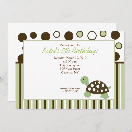 Green Dot Turtle Modern 5x7 Birthday Kaart (Voorkant / Achterkant)