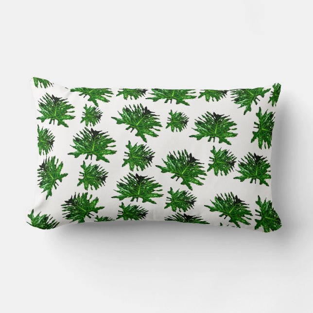 Green Dracaena Fern Leaves, Lumbar Cushion Kussen (Voorkant)
