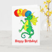 Green Dragon 5th Birthday Kaart (Gele Bloem)