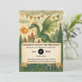 Green Dragon and Knight in Enchanted Birthday Kaart (Staand voorkant)