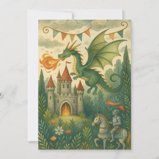 Green Dragon and Knight in Enchanted Birthday Kaart (Achterkant)