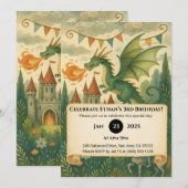 Green Dragon and Knight in Enchanted Birthday Kaart (Voorkant / Achterkant)