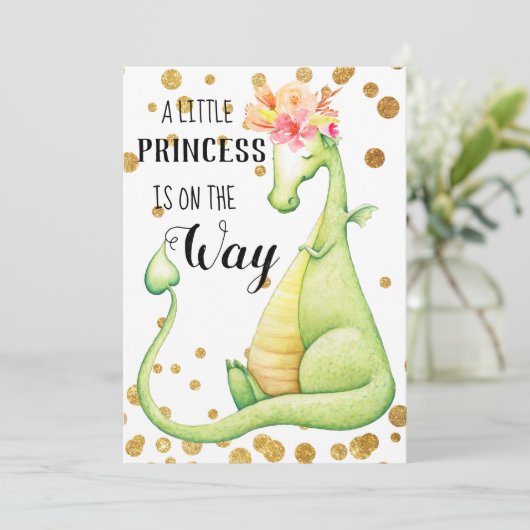 ** Green Dragon Baby Girl Baby shower Uitnodiging (Staand voorkant)