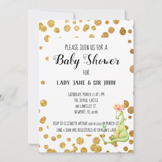 ** Green Dragon Baby Girl Baby shower Uitnodiging (Achterkant)